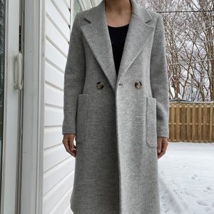 long grey double breasted coat